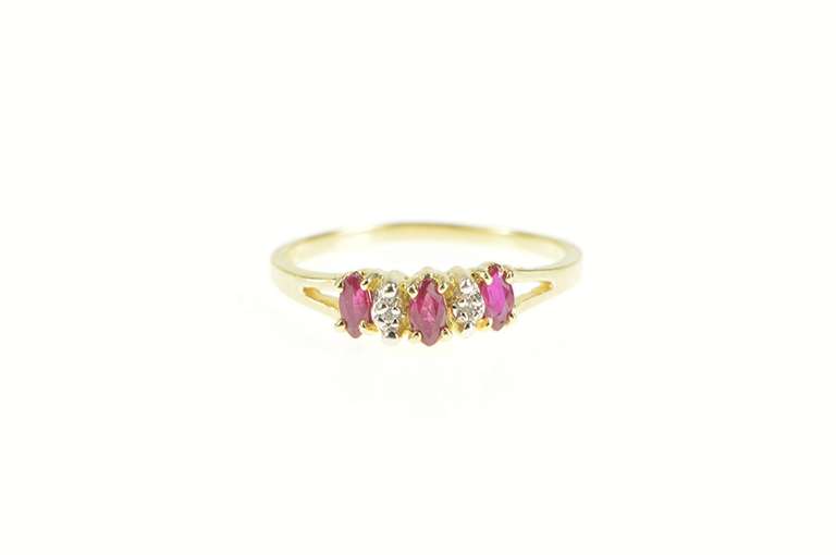 10K Yellow Gold Marquise Ruby Diamond Accent Statement Ring