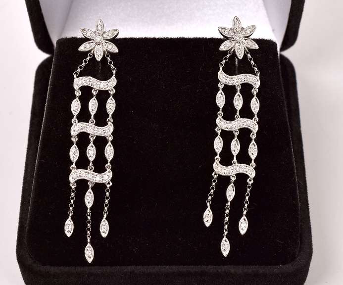 Marvelous Dangling Diamond Earrings in 14K White Gold