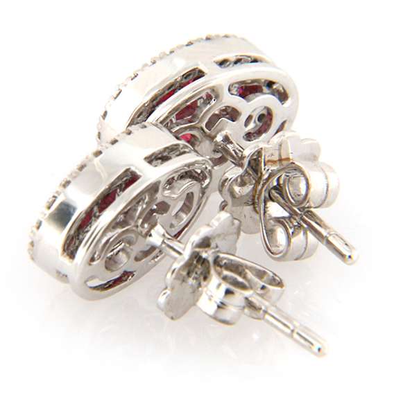 Brand New Invisible Set Ruby and Diamond Frame Stud Earrings