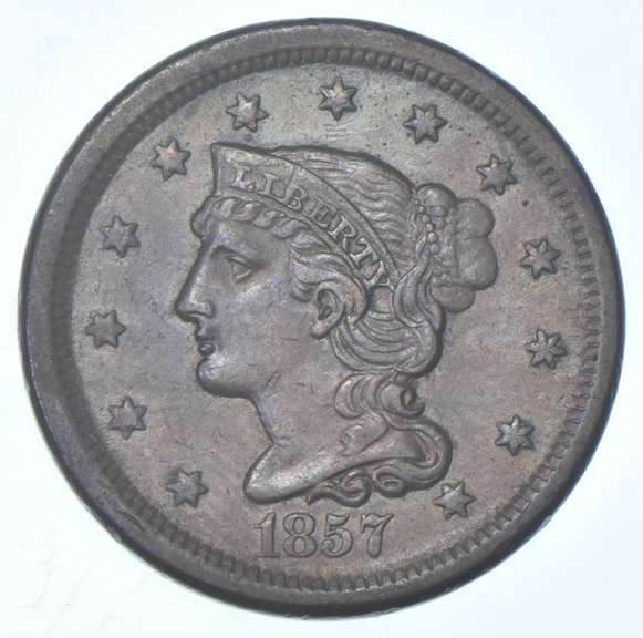1857 Braided Hair Large Cent - Small Date