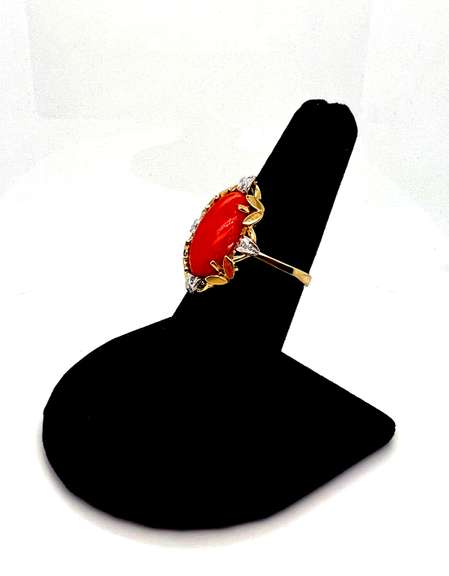 One-Of-A- Kind 18kt Yellow Gold Coral and Diamond Ring