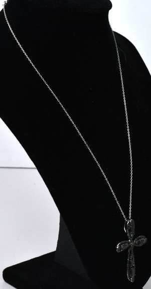 Sterling Silver Cross Necklace with Black Stones