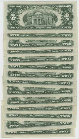 14 Mostly Crisp Unc 1963 Series $2 Red Seal Notes