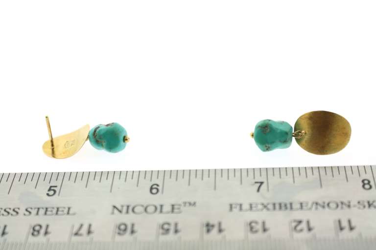 Brinco Pedra Turquoise Tumbled Dangle On 18k Yellow Gold Cuff Earrings