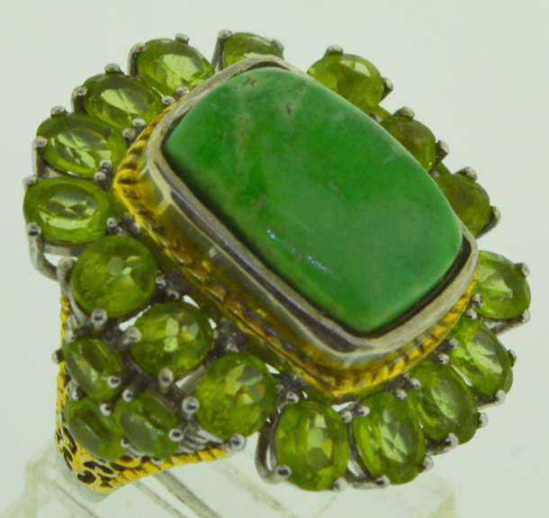 Sterling Silver Cocktail Green Gemstone Ring