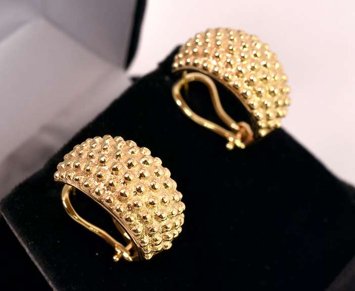 Stunning Studded Hoop Earrings in 14K Yellow Gold