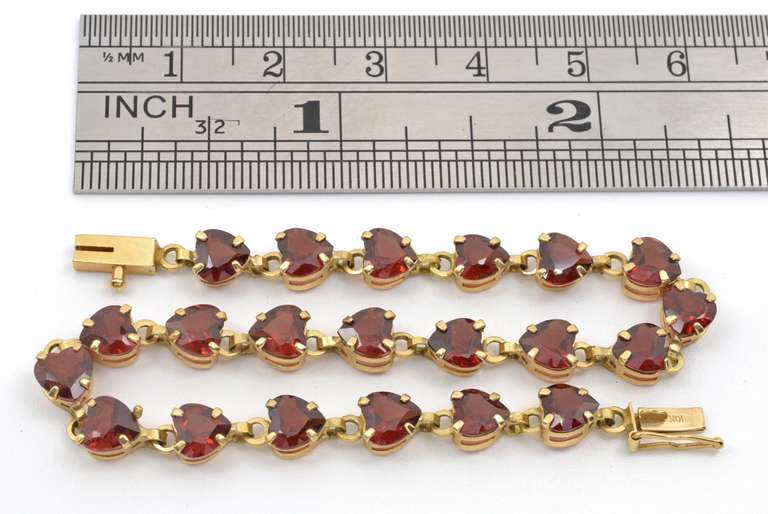Straight Line Heart Shaped Garnet Bracelet