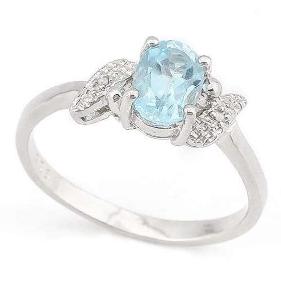 LOVELY ! 1 CARAT BABY SWISS BLUE TOPAZ & DIAMOND 925 STERLING SILVER RING