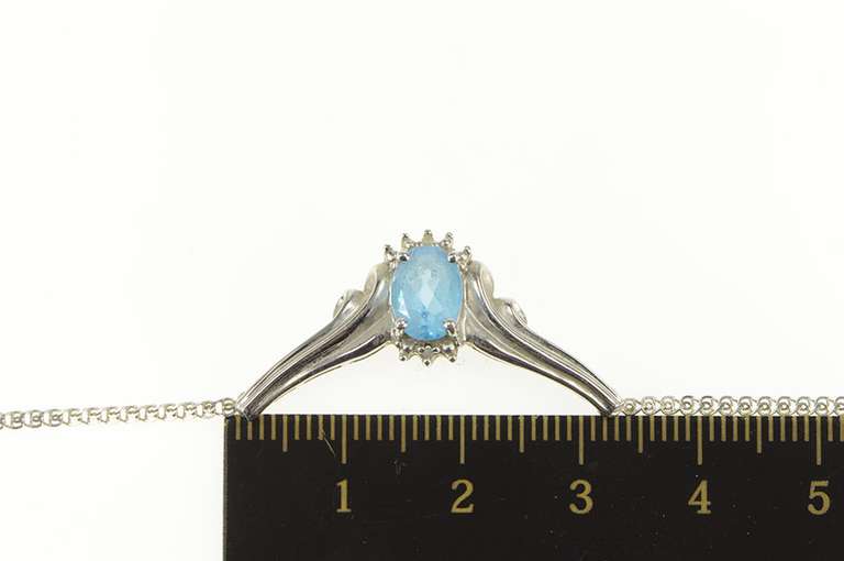 10K White Gold Oval Blue Topaz Diamond Accent Chevron Necklace