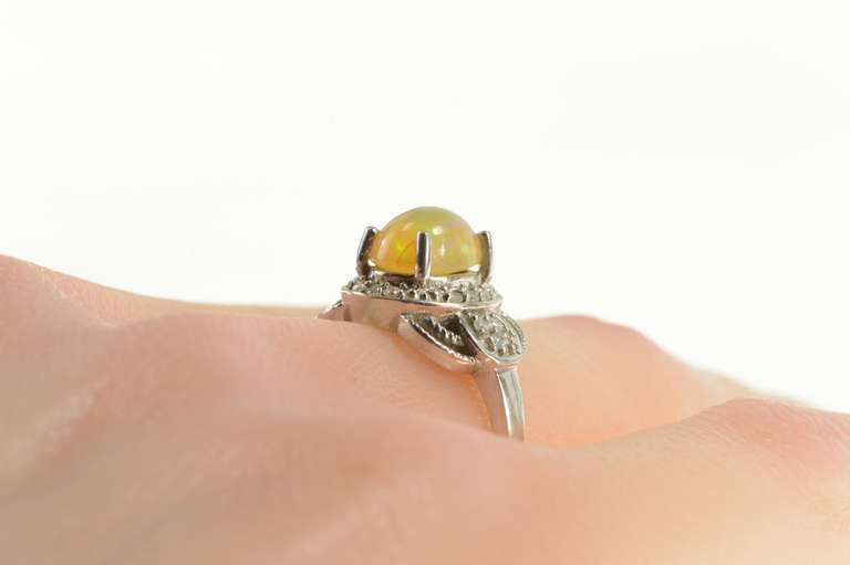 10K White Gold 2.02 Ctw Opal Diamond Halo Engagement Ring