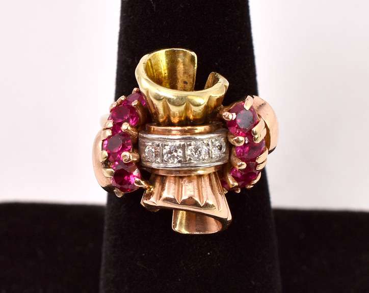 Lovely Ruby and Diamond Ring in 14K Two-Tone Gold