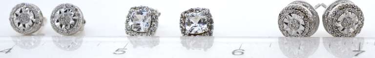 Raised Silver And CZ Earring Set