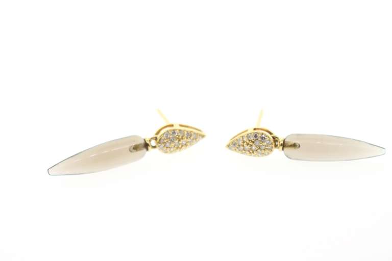 Diamond and Light Black Gemstone Dangle Earrings in 18K Yellow Gold