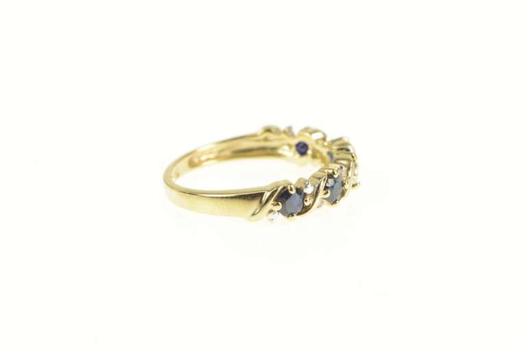 10K Yellow Gold Sapphire Diamond Wavy Pattern Wedding Band Ring
