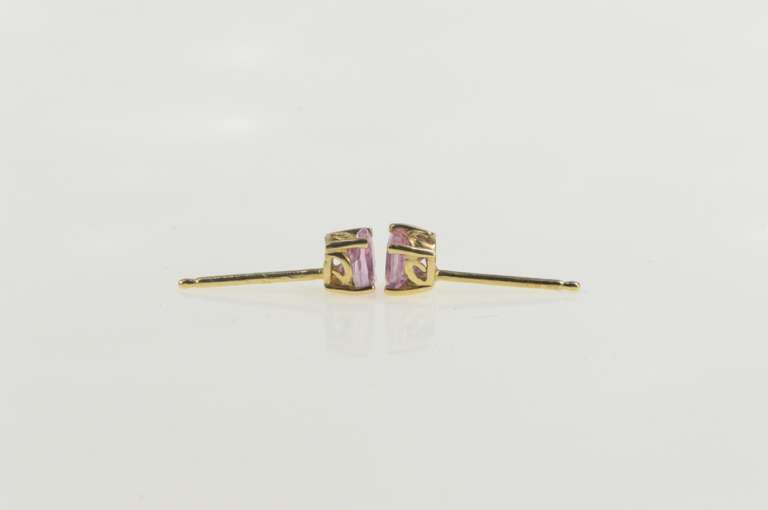 14K Yellow Gold Oval Pink Topaz Solitaire Simple Stud Earrings