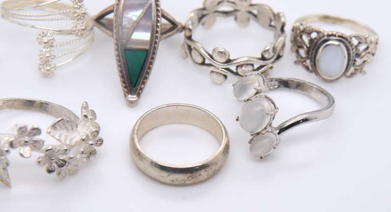 925 Sterling Silver Group Lot of 8 Rings