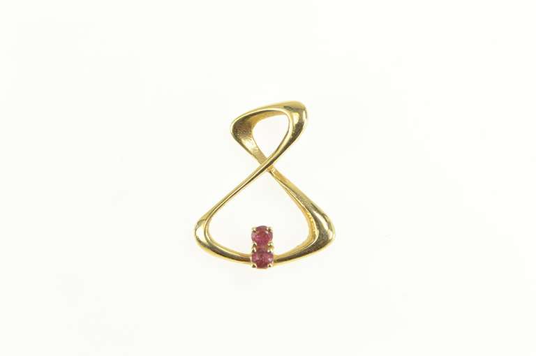 14K Yellow Gold Ruby Inset Figure 8 Eight Abstract Loop Pendant