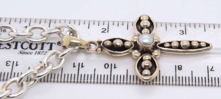 Vintage Sterling Silver Signed Cross Pendant on Italian Chain Necklace