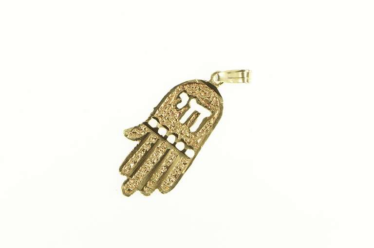 14K Yellow Gold Chai Hebrew Hamsa Protection Symbol Charm/Pendant