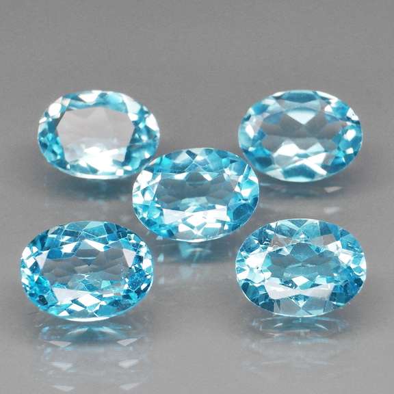 Matched! 5 piece 7.63ct full fire Swiss blue Topaz set