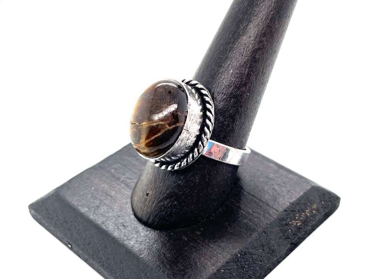 Petite Tiger's Eye in Rope Design Tibetan Silver Ring