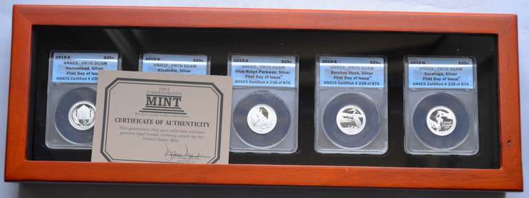 2015 S Cased Silver Quarter Proof 70 National Parks Set .