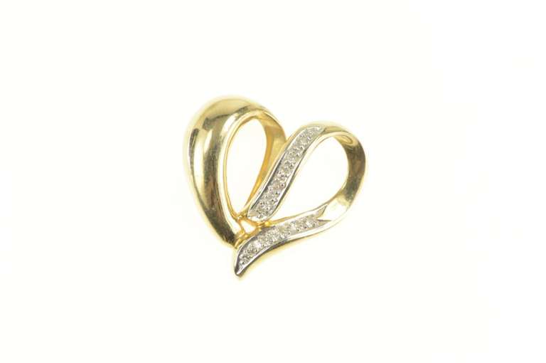 14K Yellow Gold Diamond Curved Heart Loop Slide Love Symbol Pendant