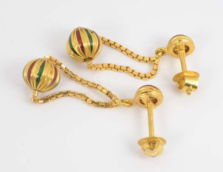 Unusual 21k Dangle Earrings with Enamel