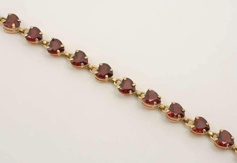 Straight Line Heart Shaped Garnet Bracelet