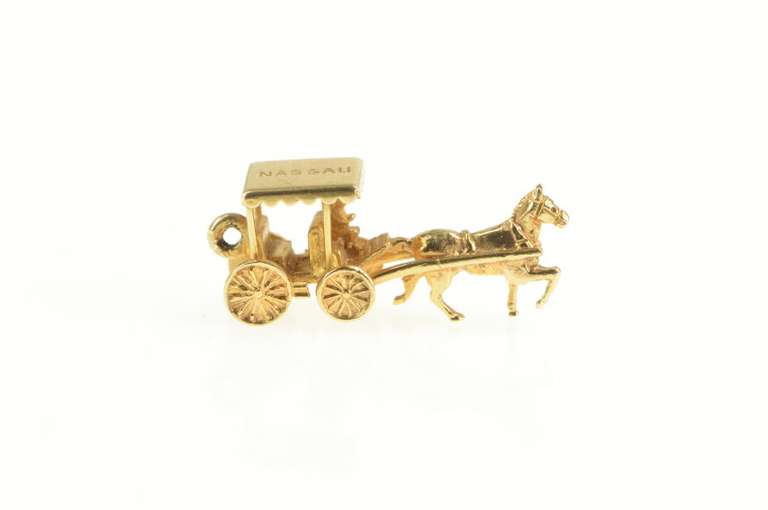 14K Yellow Gold 3D Nassau Bahamas Horse Drawn Carriage Charm/Pendant