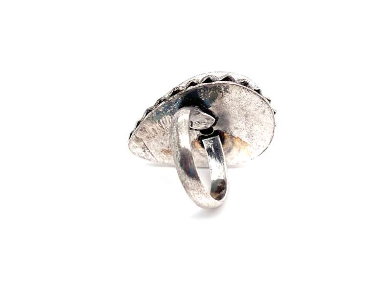 Jasper Tear-Drop Shaped Statement Ring in Tibetan Silver Rope Design