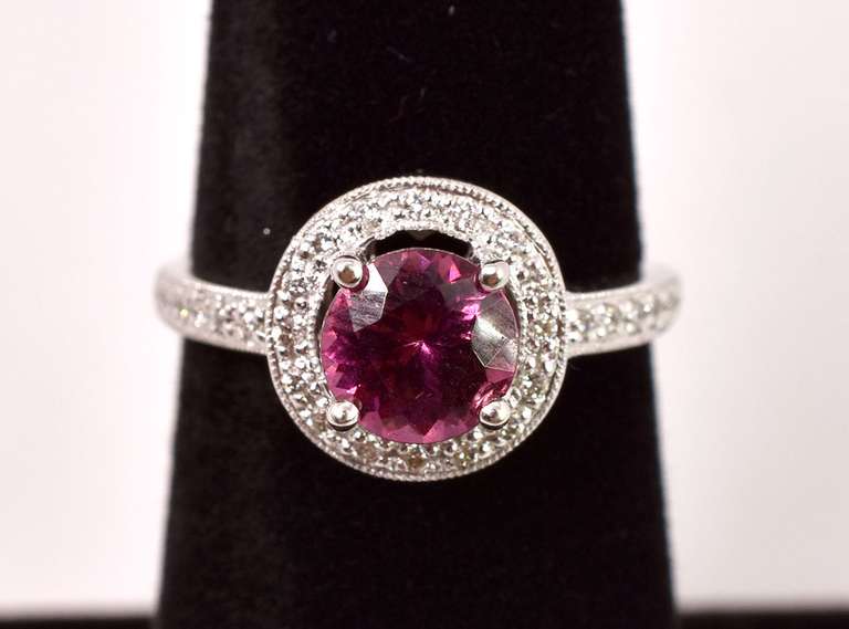 Precious Pink Tourmaline and Diamond Ring in 18K White Gold