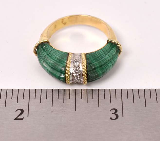 Magnificent Malachite and Diamond Ring in 18K Yellow Gold