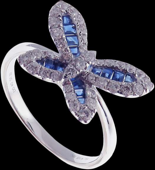 Majestic 18k White Gold Butterfly Ring with Sapphire flaps and Diamond trims
