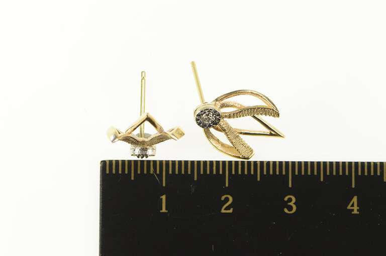 14K Yellow Gold Diamond Leaf Petal Statement Stud Earrings