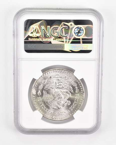 Error MS66 1983 Mo Mexico 1 Silver Onza OBV & REV Struck Thru - NGC
