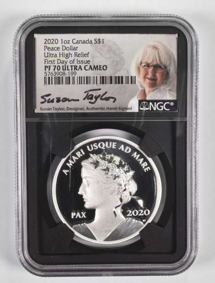 PF70UCAM 2020 Canada 1 Dollar 1 Oz .999 Silver Peace Silver Signed NGC