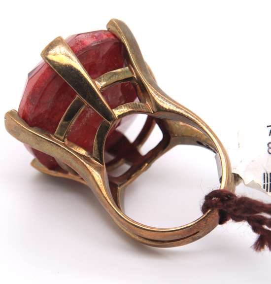 Stephen Dweck Rock Crystal Triplet Black Coral Gemstone Ring