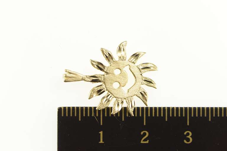 14K Yellow Gold Etched Sun Stylized Day Happiness Symbol Charm/Pendant