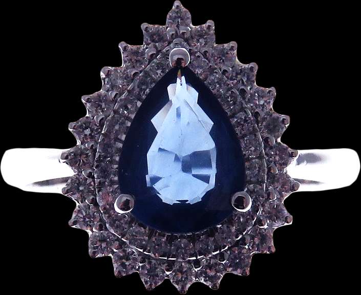 Wonderful Sapphire 18k White Gold Ring drenched in Diamonds