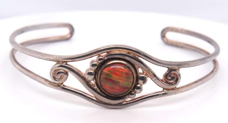 Vintage 925 Sterling silver Gemstone Cuff Bangle