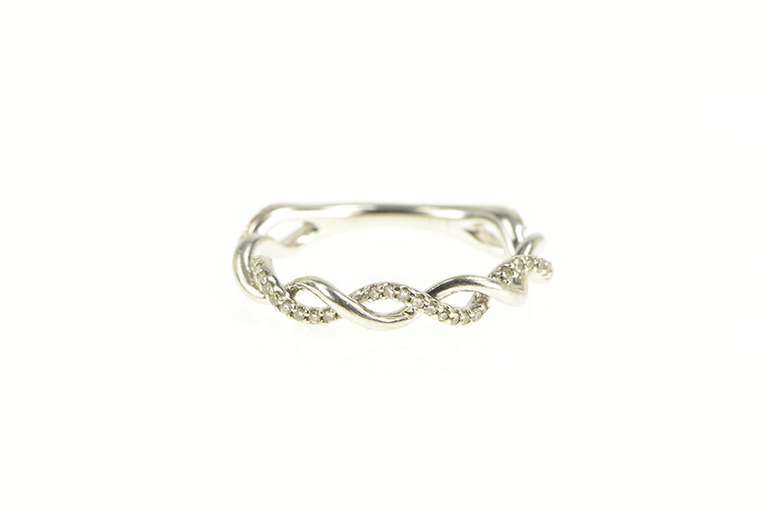 10K White Gold Pave Diamond Twist Design Stackable Band Ring