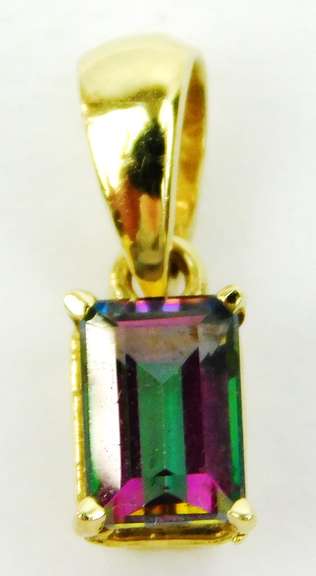 14K Mystic Topaz Emerald Cut Pendant