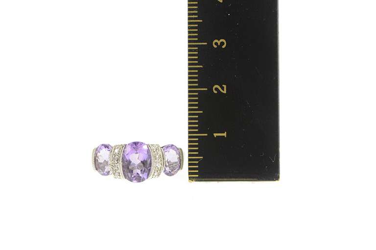 10K White Gold Oval Amethyst Diamond Ornate Statement Ring