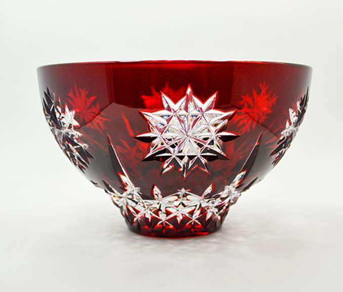 Gorgeous Heavy Cranberry Red Cut to Clear 24 Pbo Crystal Bowl With Snowflakes Pattern