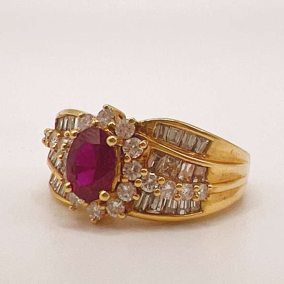 18kt Yellow Gold, Ruby, & Diamond Cocktail Ring