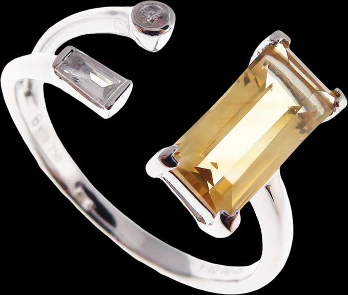 Radical Citrine and Diamond 18k White Gold Ring