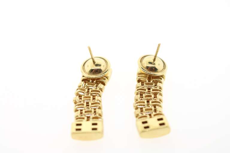 Diamond and 18KT Yellow Gold Woven Dangle Earrings
