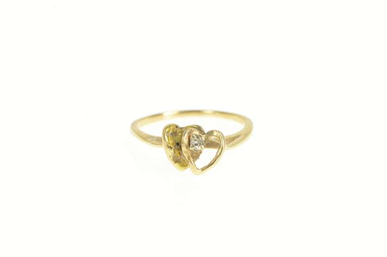 10K Yellow Gold Diamond Heart Raw Textured Nugget Promise Ring