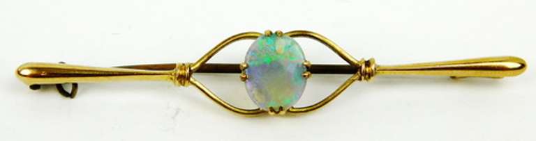 Antique English 9CT Gold Opal Bar Pin or Pendant